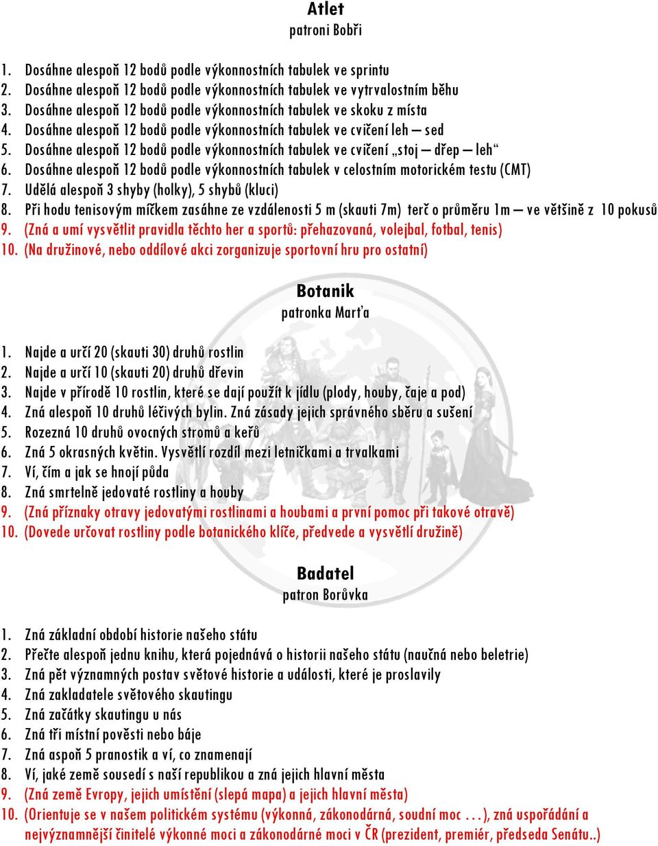 Dosáhne alespoň 12 bodů podle výkonnostních tabulek ve cvičení stoj dřep leh 6. Dosáhne alespoň 12 bodů podle výkonnostních tabulek v celostním motorickém testu (CMT) 7.