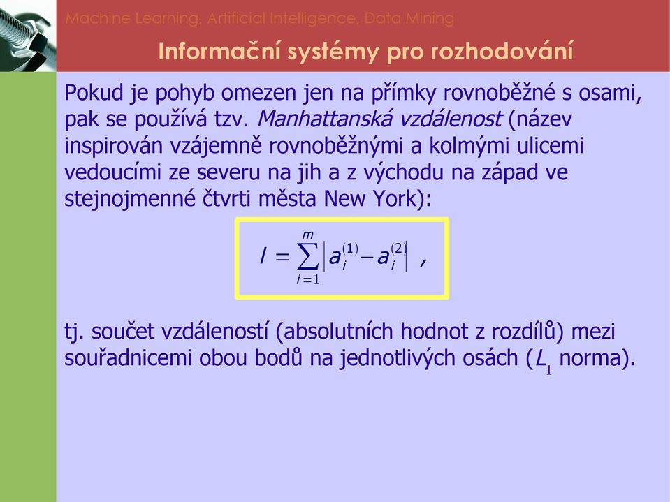 severu na jih a z východu na západ ve stejnojmenné čtvrti města New York): m l = a a i =1 1 i 2