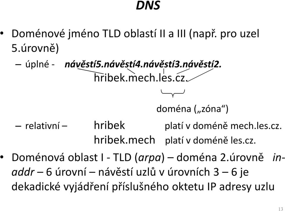 les.cz. hribek.mech platí v doméně les.cz. Doménová oblast I -TLD (arpa) doména 2.