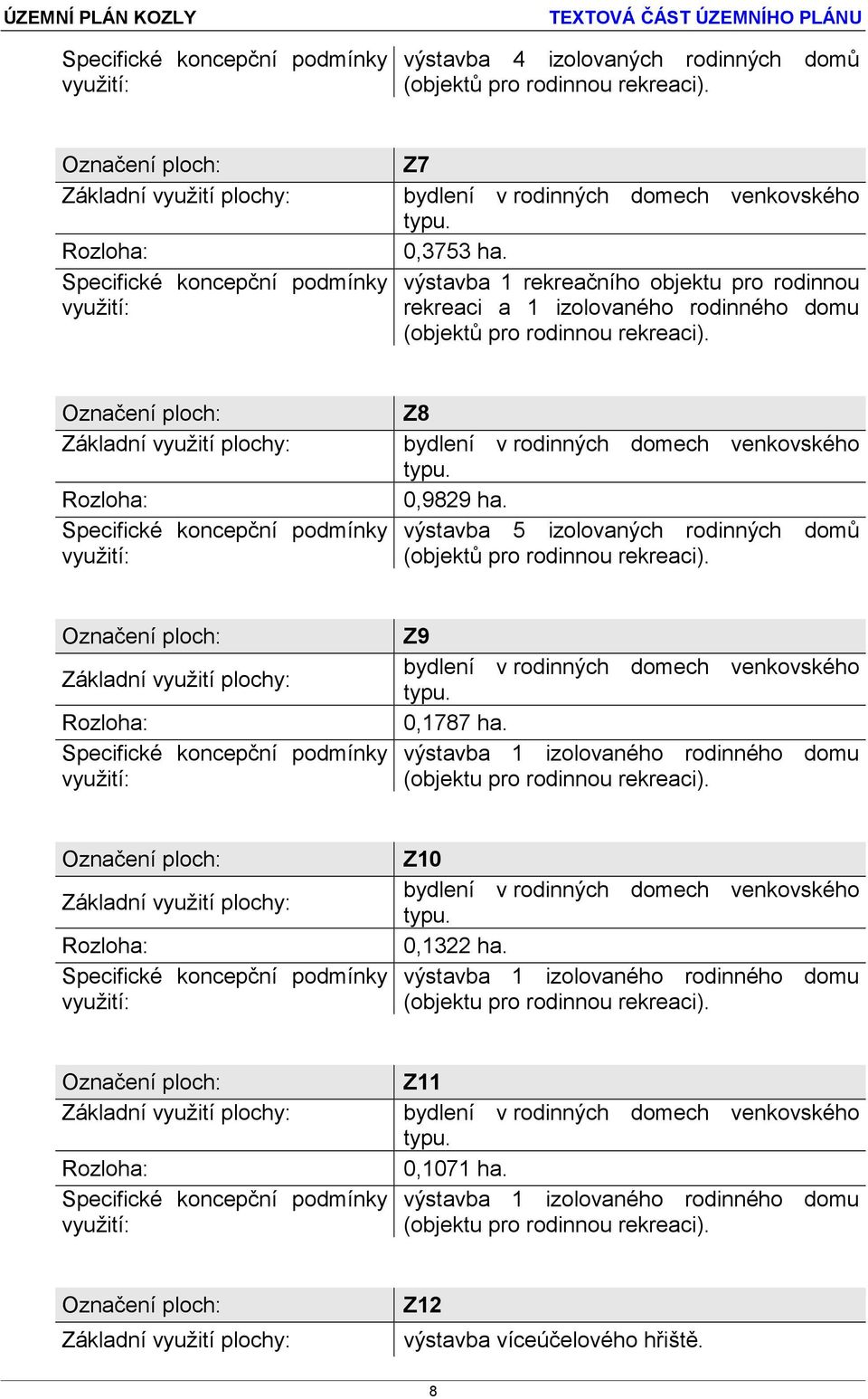 výstavba 1 rekreačního objektu pro rodinnou rekreaci a 1 izolovaného rodinného domu (objektů pro rodinnou rekreaci).