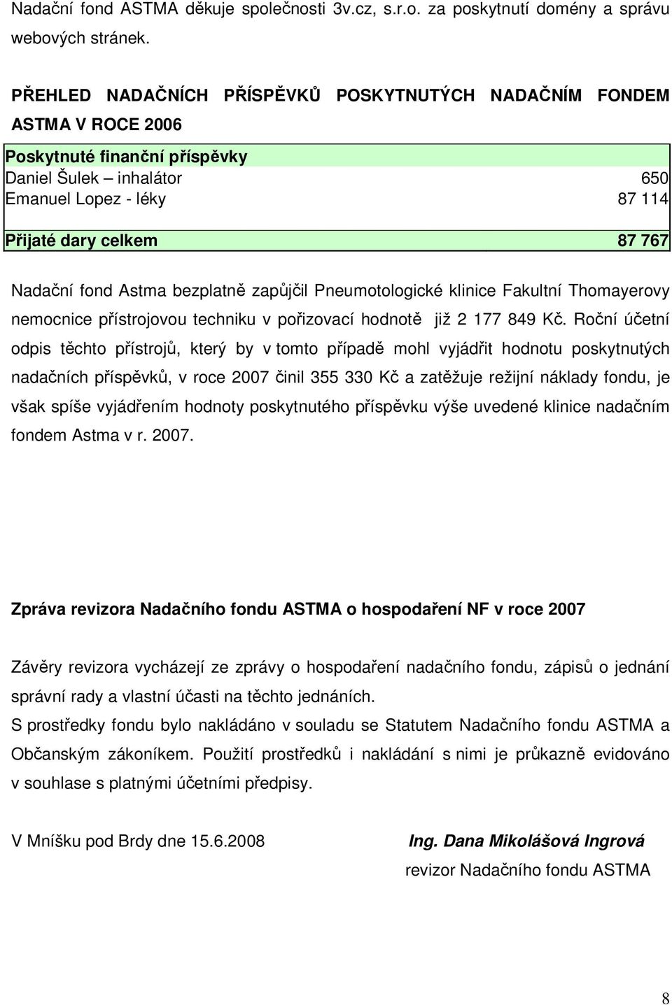 Astma bezplatně zapůjčil Pneumotologické klinice Fakultní Thomayerovy nemocnice přístrojovou techniku v pořizovací hodnotě již 2 177 849 Kč.