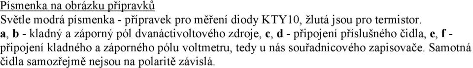 a, b - kladný a záporný pól dvanáctivoltového zdroje, c, d - připojení příslušného