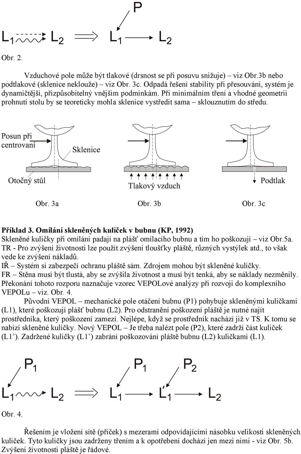 Při minimálním tření a vhodné geometrii prohnutí stolu by se teoreticky mohla sklenice vystředit sama sklouznutím do středu. Obr. 3a Obr. 3b Obr. 3c Příklad 3.