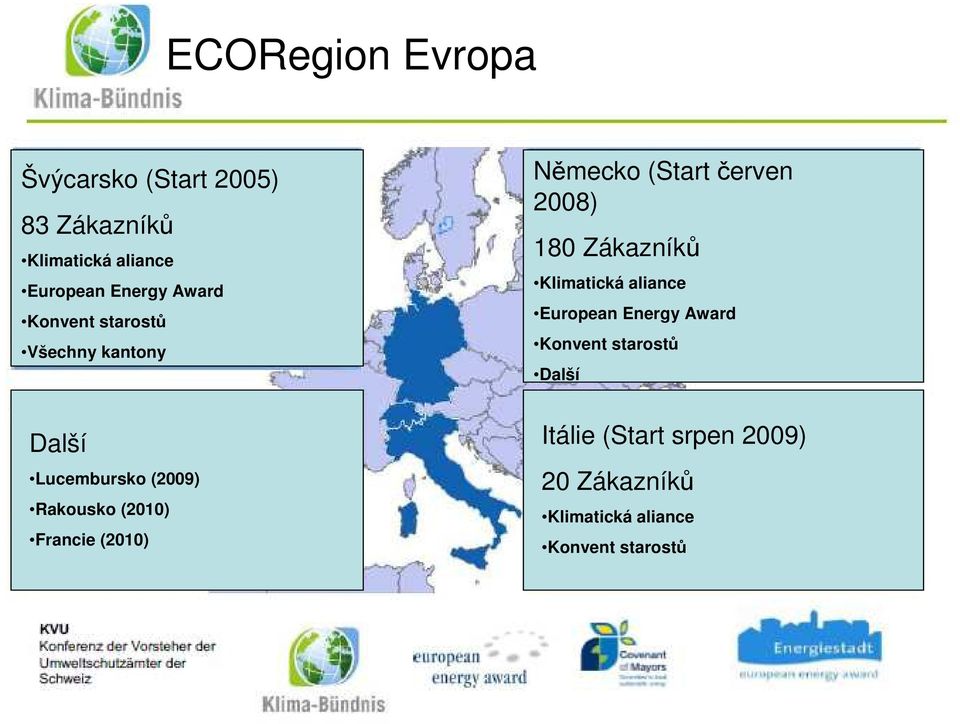(2010) Německo (Start červen 2008) 180 Zákazníků Klimatická aliance European Energy Award