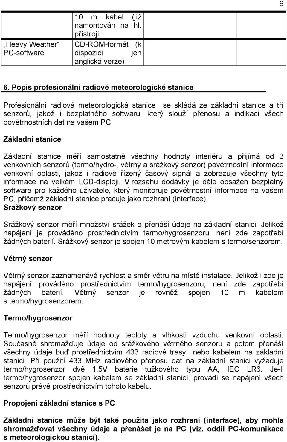 indikaci všech povětrnostních dat na vašem PC.