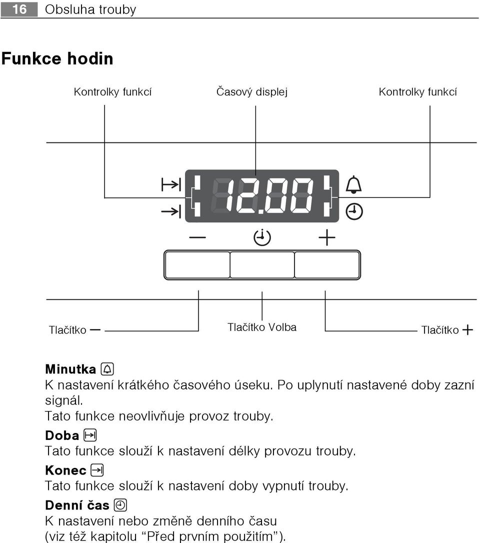 Tato funkce neovlivòuje provoz trouby. Doba Tato funkce slouží k nastavení délky provozu trouby.