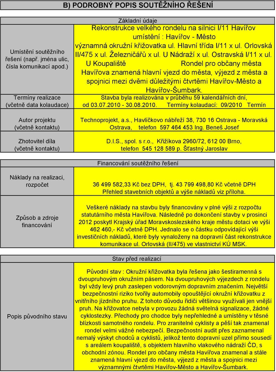 Město významná okružní křižovatka ul. Hlavní třída I/11 x ul. Orlovská II/475 x ul. Železničářů x ul. U Nádraží x ul. Ostravská I/11 x ul.