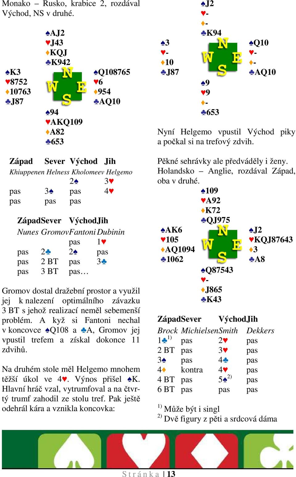2 pas pas 2 BT pas 3 pas 3 BT pas Gromov dostal dražební prostor a využil jej k nalezení optimálního závazku 3 BT s jehož realizací neměl sebemenší problém.