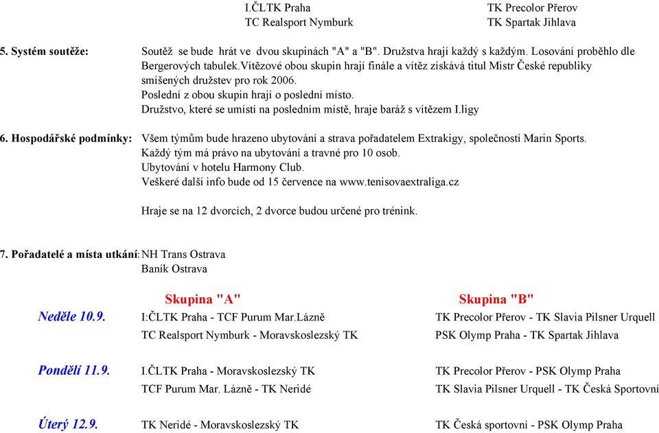 Družstvo, které se umístí na posledním místě, hraje baráž s vítězem I.ligy 6. Hospodářské podmínky: Všem týmům bude hrazeno ubytování a strava pořadatelem Extrakigy, společností Marin Sports.