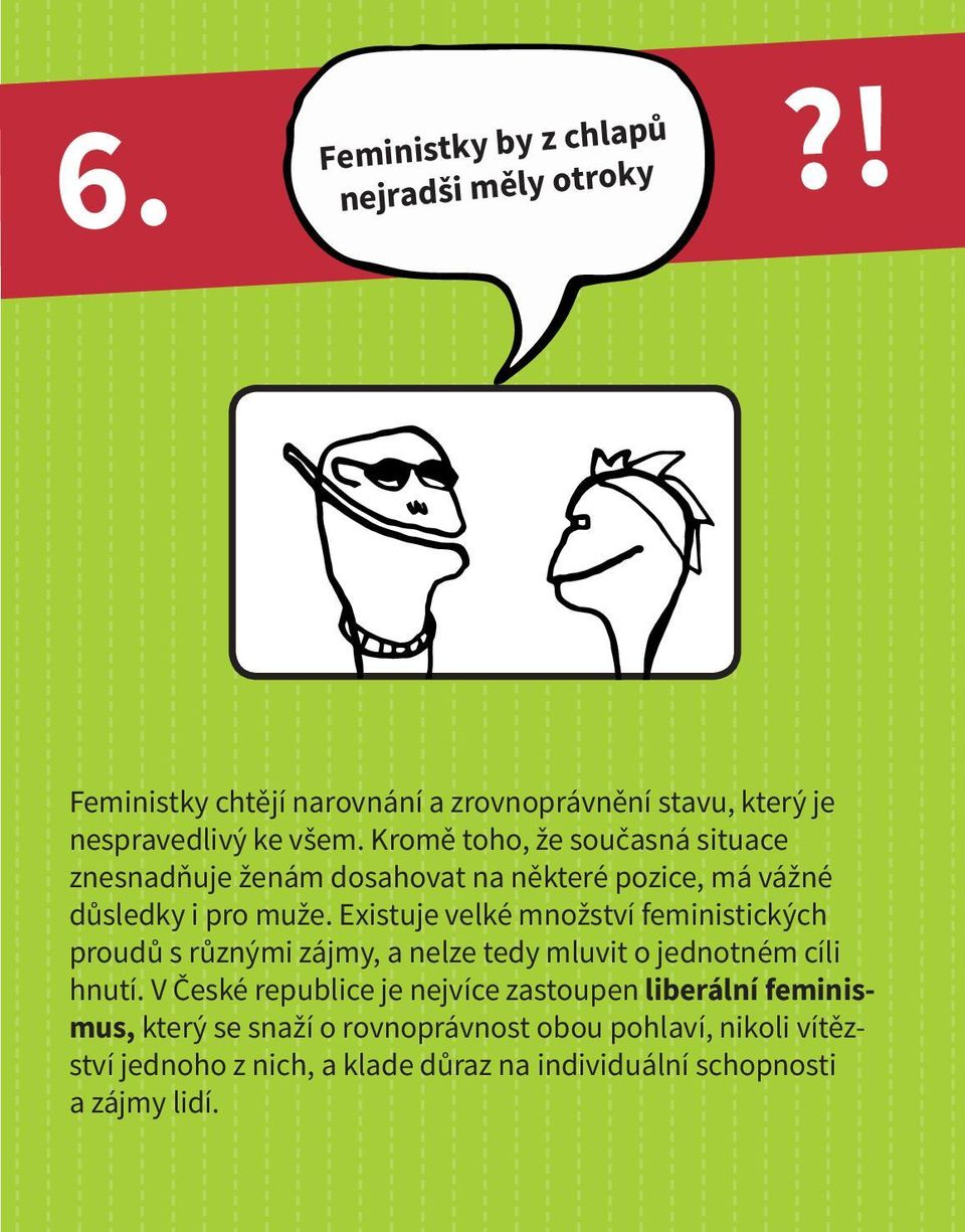 Existuje velké množství feministických proudů s různými zájmy, a nelze tedy mluvit o jednotném cíli hnutí.