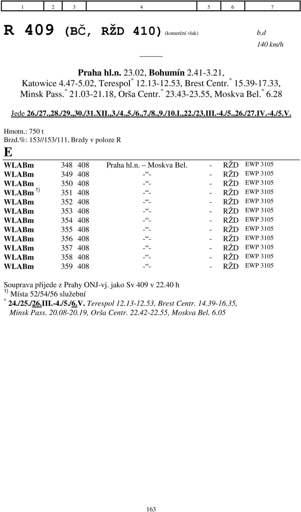 %: 153//153/111, Brzdy v poloze R E WLABm 348 408 Praha hl.n. Moskva Bel.