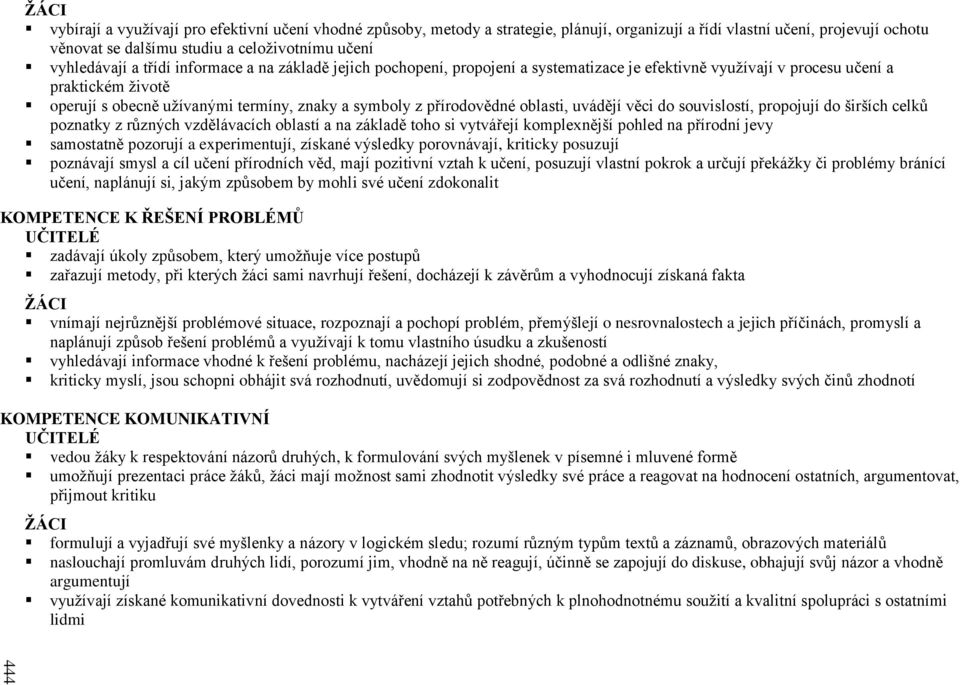 přírodovědné oblasti, uvádějí věci do souvislostí, propojují do širších celků poznatky z různých vzdělávacích oblastí a na základě toho si vytvářejí komplexnější pohled na přírodní jevy samostatně