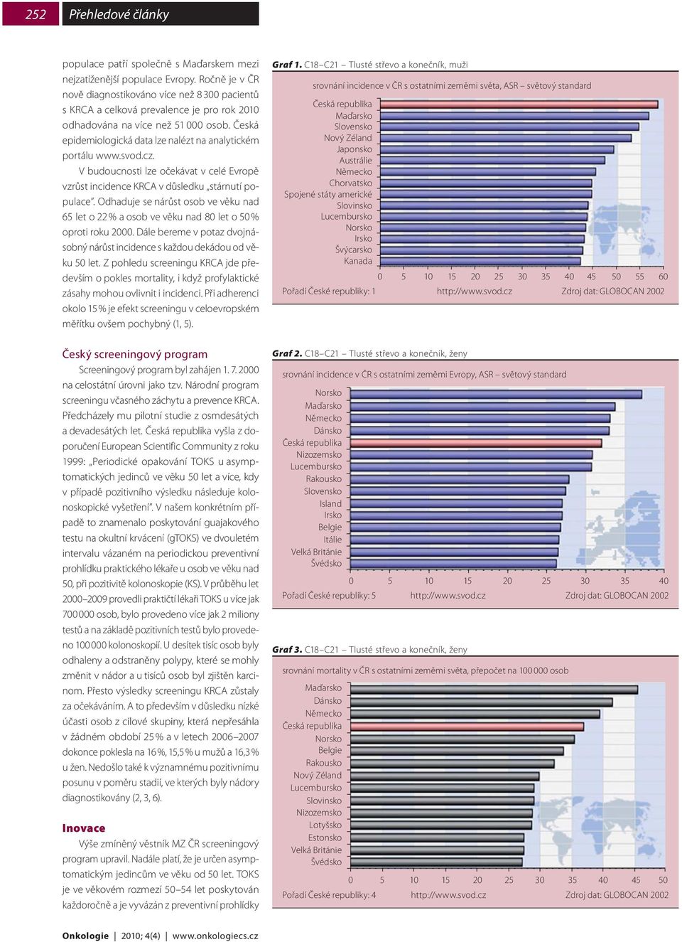 Česká epidemiologická data lze nalézt na analytickém portálu www.svod.cz. V budoucnosti lze očekávat v celé Evropě vzrůst incidence KRCA v důsledku stárnutí populace.