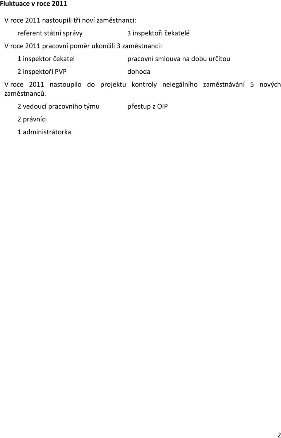 smlouva na dobu určitou 2 inspektoři PVP dohoda V roce 2011 nastoupilo do projektu kontroly