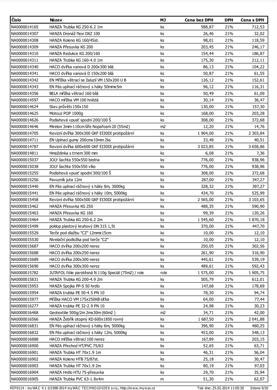 0 1m ks 175,30 21% 212,11 NA0000014340 HACO dvířka vanová D 200x300 bílá ks 86,13 21% 104,22 NA0000014341 HACO dvířka vanová D 150x200 bílá ks 50,87 21% 61,55 NA0000014342 EN Mřížka větrací se