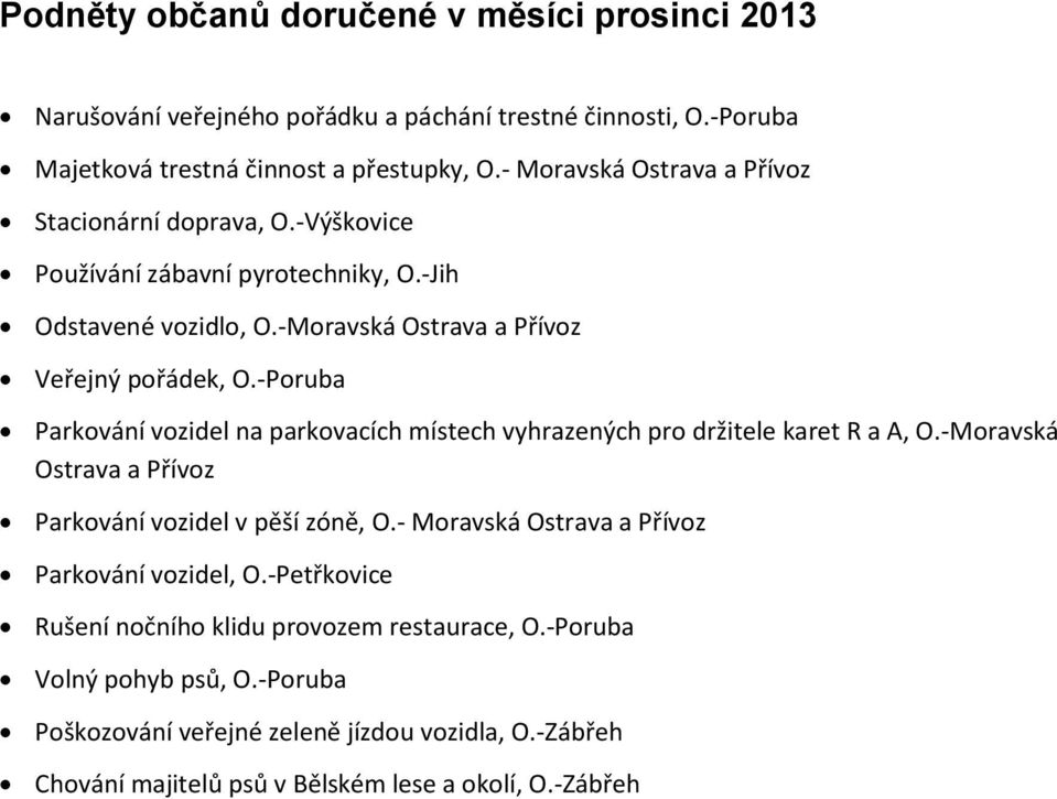 -Poruba Parkování vozidel na parkovacích místech vyhrazených pro držitele karet R a A, O.-Moravská Ostrava a Přívoz Parkování vozidel v pěší zóně, O.