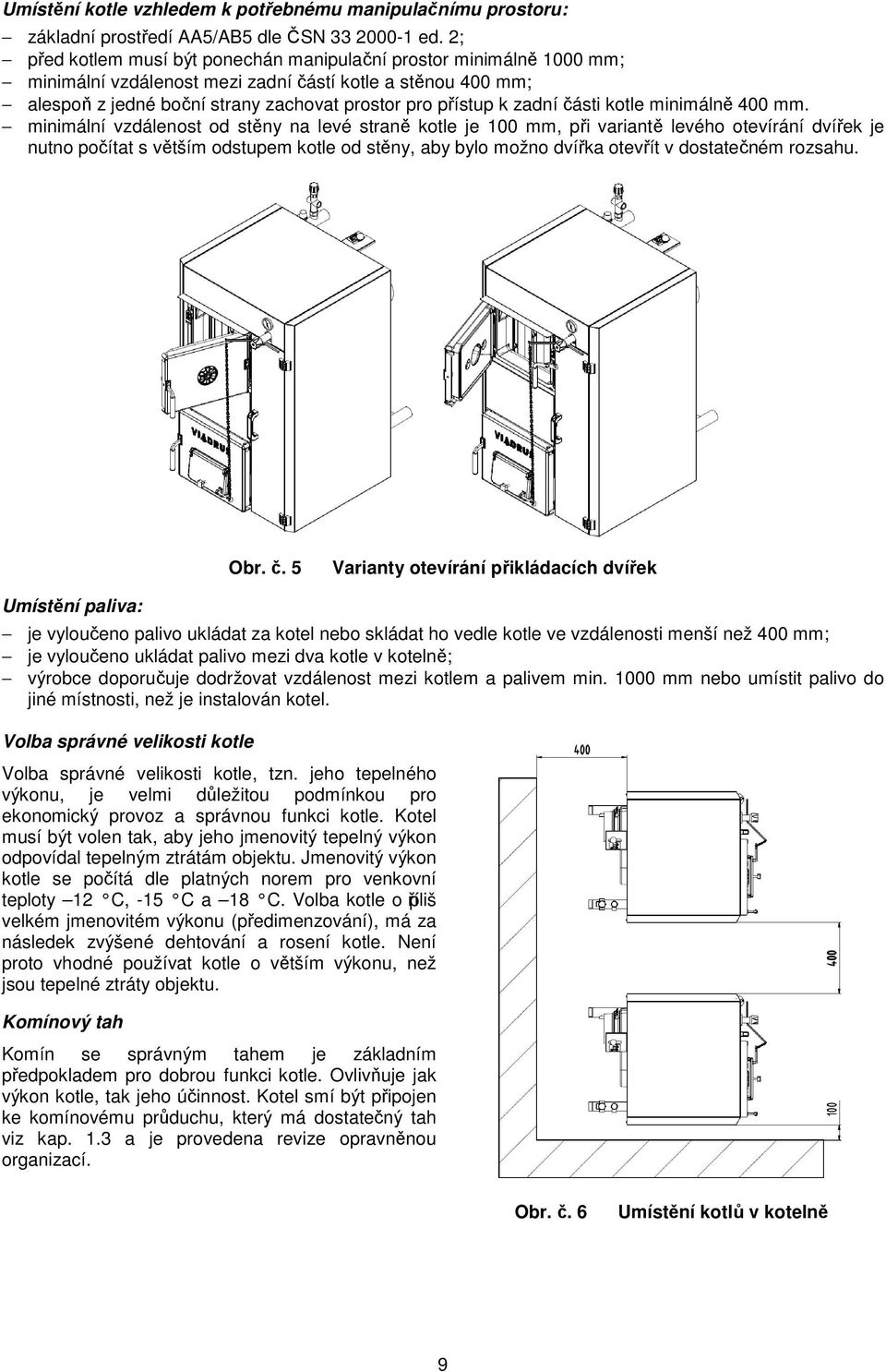 části kotle minimálně 400 mm.