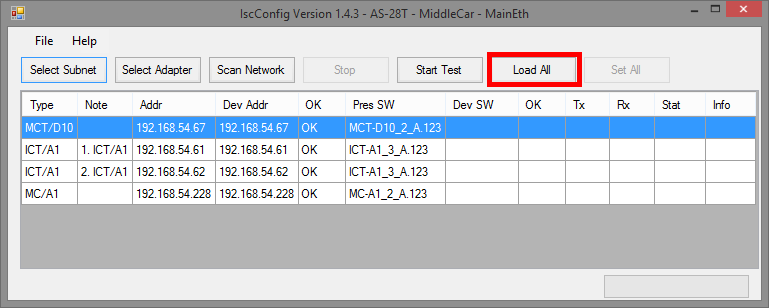 Obr. 14 - Přiřazení zařízení Nahrajte firmware do zařízení Load All.