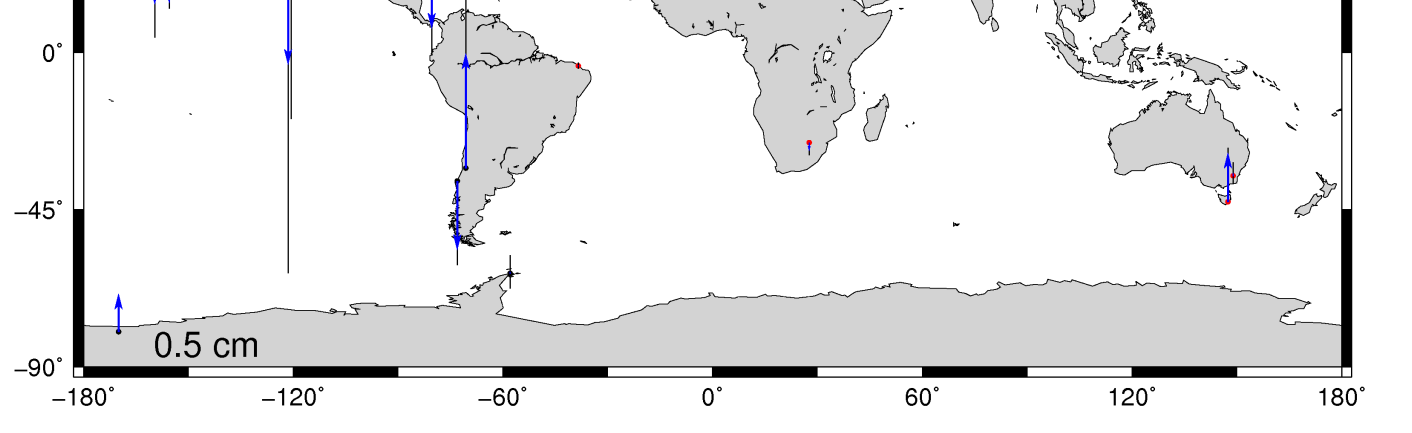 VLBI seancí radiální složka pro většinu stanic je rozdíl souřadnic menší než 1 cm