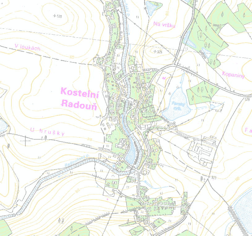 Podkladová analýza vybraných přírodě blízkých opatření v povodí Neţárky OBEC KOSTELNÍ RADOUŇ 2. Nekapacitní mostní objekty 1. Ohroţené nemovitosti (po celé délce toku v intravilánu) 3.