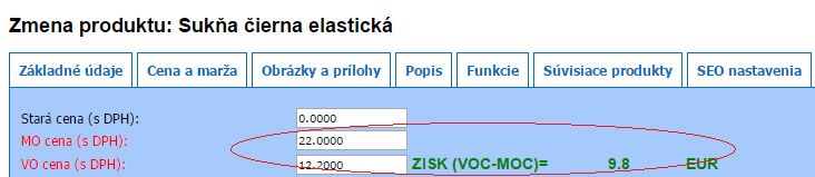 Zobrazenie aktuálneho zisku v editácii produktu Pri práci s cenami produktov je dobré hneď vidieť, aký zisk je na konkrétnom produkte.