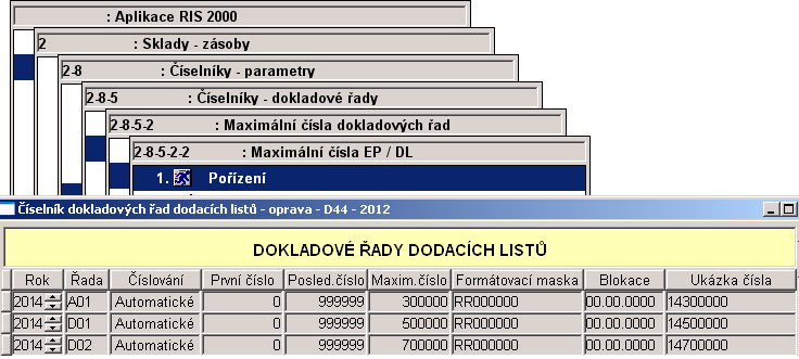 6. krok Nastavení maximálních čísel pokladních prodejních dokladů (nastavují pouze uživatelé s pokladním prodejem v hotovosti) V souladu se zápisem dokladové řady v číselníku deníků musíte upravit i