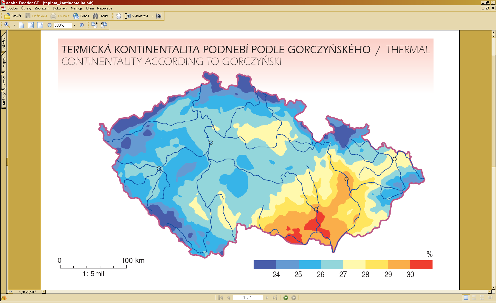 rozdíl teplot červenec a leden, se zahrnutím