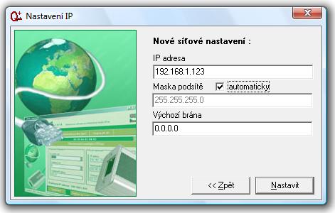 Pokud jste si jisti, že zařízení je připojeno, klepněte na tlačítko Přeskočit. Program se pokusí po zadání údajů v dalším kroku nastavit IP adresu, i když zařízení není na síti standardně viditelné.