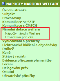 2. Postup práce v aplikaci Příprava podkladů pro doložení žádosti o dotaci Národní welfare v IZR představuje několik jednoduchých úkonů: 1.