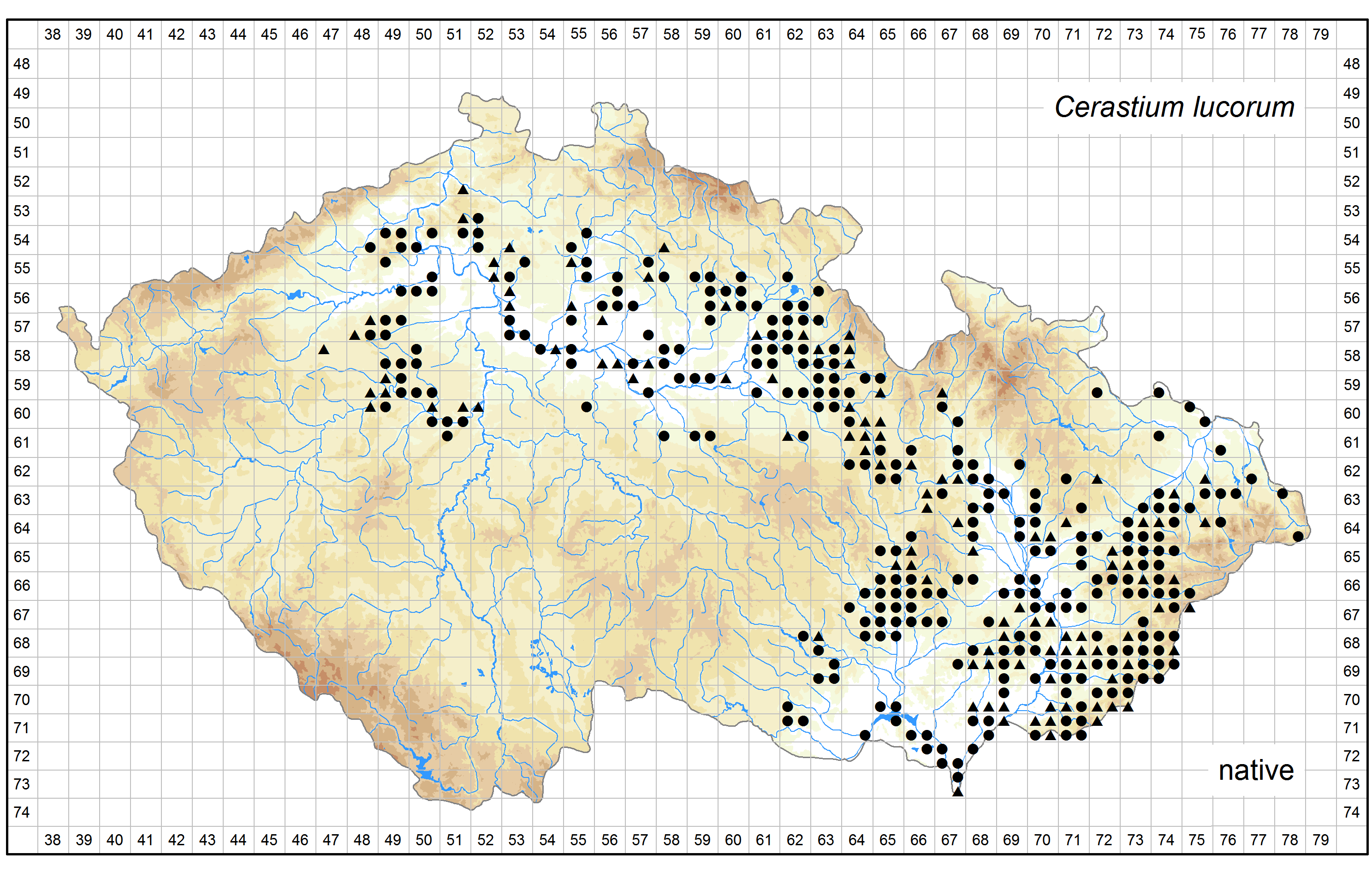 Distribution of Cerastium lucorum in the Czech Republic Author of the map: Jiří Danihelka, Michal Ducháček, Zdeněk Kaplan Map produced on: 07-11-2016 Database records used for producing the
