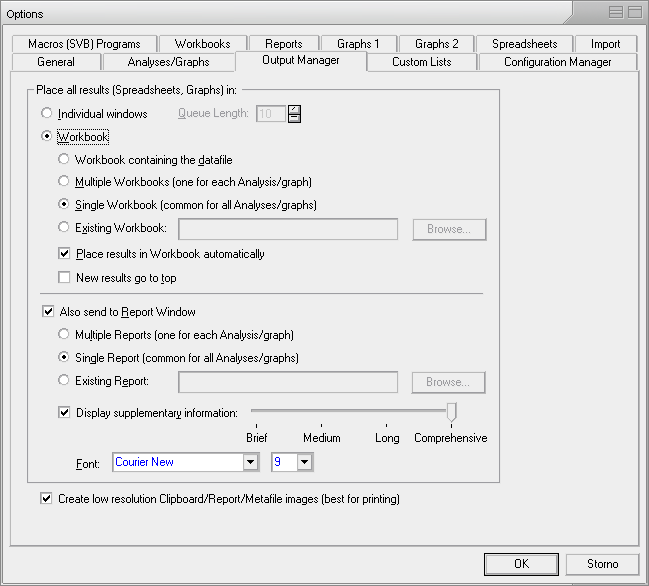 Nastavení programu Statistica III (Output manager) Jednotlivá výstupní okna Workbook a jeho nastavení (samostatný, s datovým