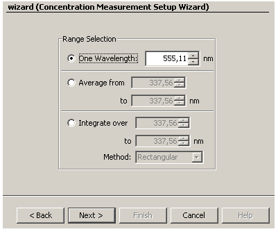 Obr. 5 Nastavení měření koncentrace. Kliknutím na tlačítko Next se objeví okno zobrazené na Obr. 6. Compound Name pole pro vyplnění názvu měřené látky.
