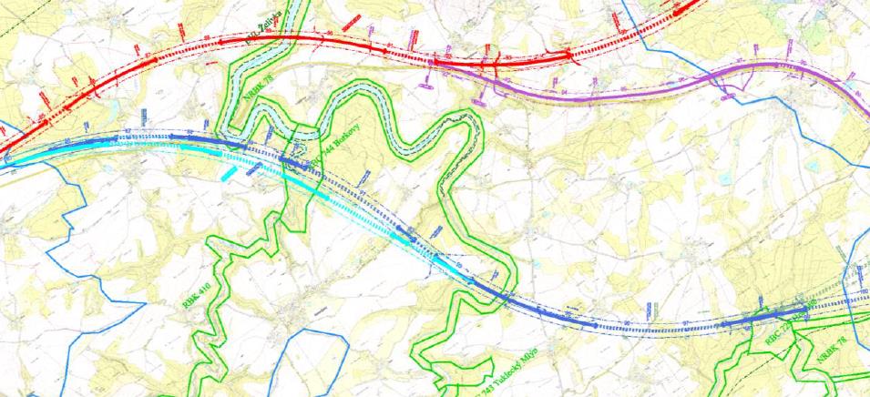 Původně prověřované jižní varianty se tak dostaly do konfliktu s ochranou vodního zdroje, byl proto proveden návrh úpravy vedení VRT v ochranné zóně a alternativního vedení