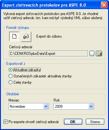 2.6. Export zisťovacích protokolov ASPE 8.0 Pre lepšiu komunikáciu s investorom, ktorý používa program ASPE, bola do programu zapracovaná nová funkcia Export zisťovacích protokolov ASPE.