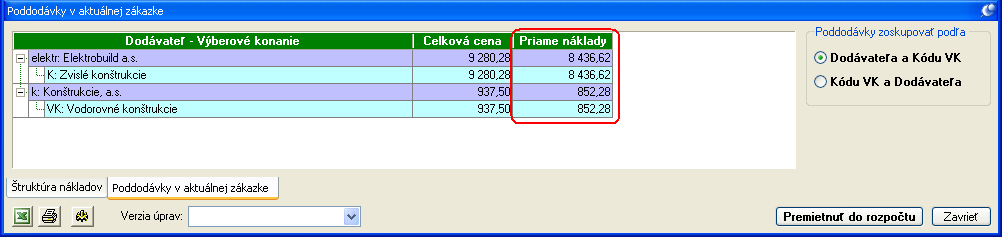 Označenie možnosti Stavba v štruktúre TSP zabezpečí členenie nákladov stavby do nákladových skupín 45.1 45.4, ktoré sú v súlade s európskym vykazovaním.
