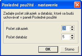 V programe je prednastavené, aby sa zapamätávalo 20 naposledy otvorených zákaziek a 5 databáz.