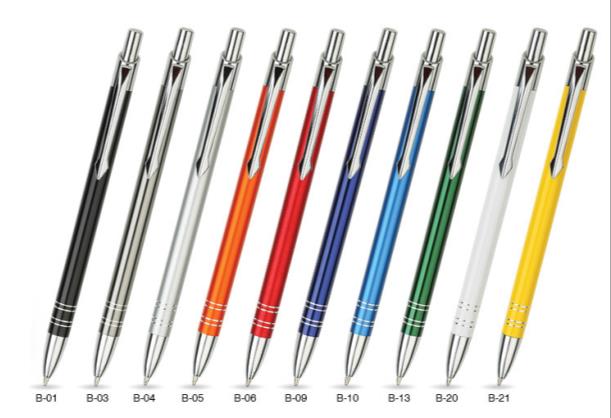 Kovové pero BOND Kvalitné kovové pero v uvedených farbách s možnosťou gravírovania loga. Pero ma pekný tenký a moderný dizajn, modrú tuhu.