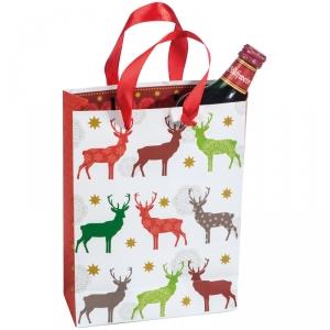 AP808747 Vianočná taška Papierová darčeková taška s vianočným dizajnom a visačkou, malá Rozmer: 170 230 90 mm Cena : 0,68 /ks AP808748 Vianočná taška na víno Papierová darčeková taška na víno s