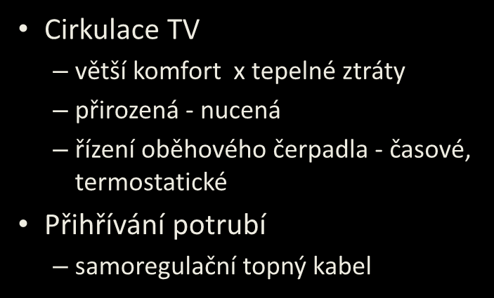 Izolace potrubí Distribuční síť TV Izolace TUV i cirkulace se musí izolovat Tloušťka tepelné izolace u vnitřních rozvodů do DN20 se volí 20 mm, DN20 až DN35 30 mm, DN 40 až DN 100 se volí >DN