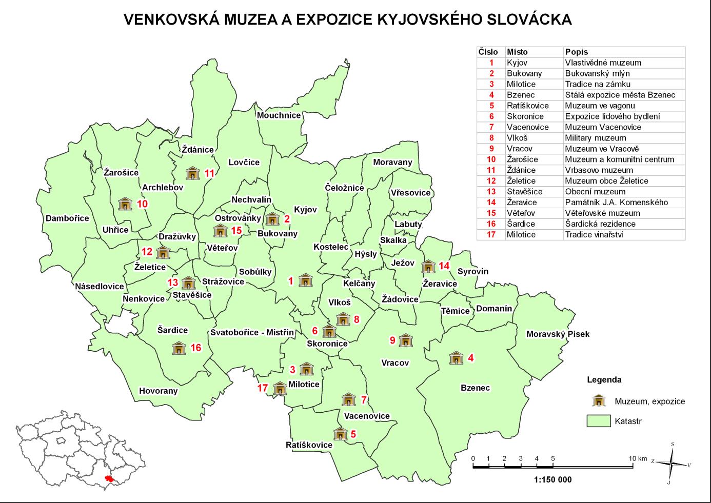 Mapa 4: Venkovská muzea a expozice Kyjovského Slovácka Zdroj: Vlastní zpracování 2.1.3.