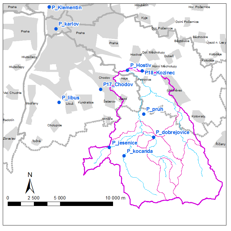 Ověření vlivu změn užívání krajiny na odtok v modelovém povodí Botiče nad VD Hostivař Kocanda Lesy hl. m. Prahy 10 min od 1.6.2013 9:00 Chodov P17 15 min 90.7 * Kozinec P18 15 min 83.