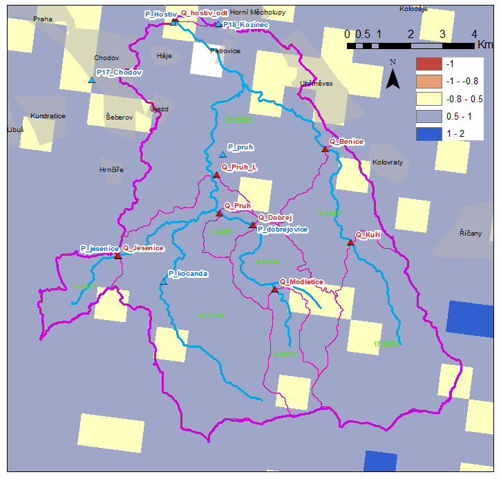 Ověření vlivu změn užívání krajiny na odtok v modelovém povodí Botiče nad VD Hostivař Obr. 19 Ukazatel nasycení (ČHMÚ) pro 1.6.