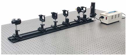 Experimentální sestava: 1 - Rtuťová lampa (LLE-1) 2 - Čočka L 1 ( f = 50mm ) 3 - Dvouosý držák (LEPO-8) 4 - Jednostranná nastavitelná štěrbina (LEPO-28) 5 - Čočka L 2 ( f = 190mm ) 6 - Dvouosý držák