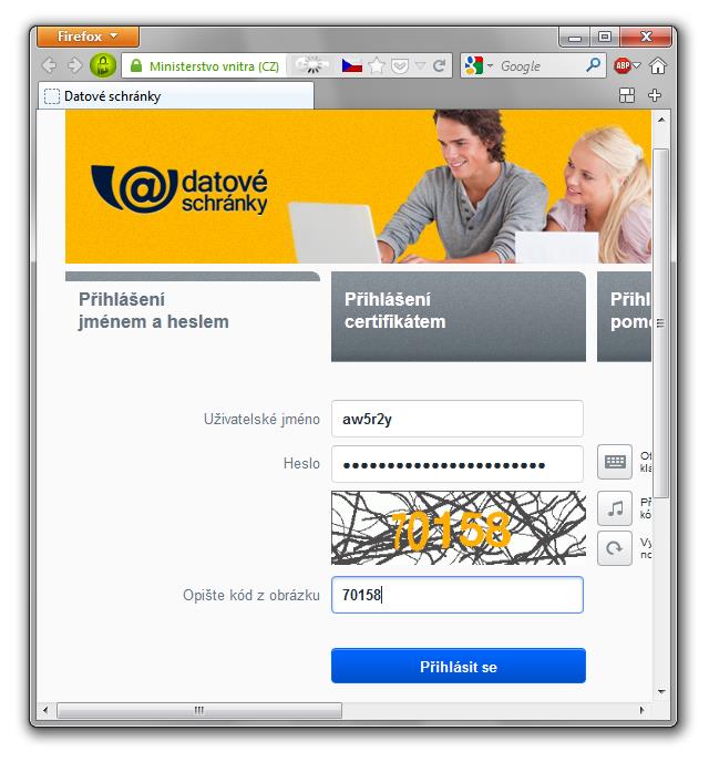 přístupové údaje k datové schránce tvoří uživatelské jméno vybírá (určuje) datovou