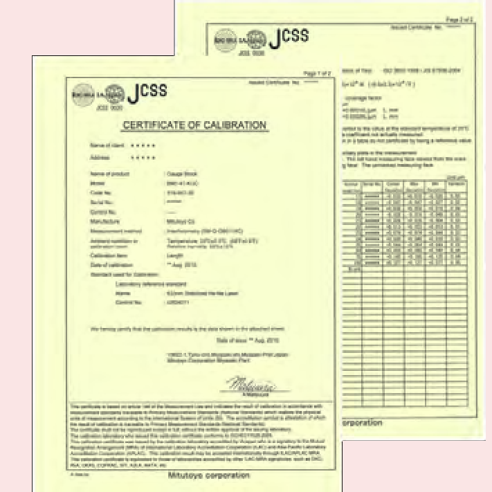 Jednotlivé metrické koncové měrky z oceli Metrické koncové měrky, Příklad objednání: K objednání koncové měrky, třídy přesnosti s JCSS kalibračním em odpovídajících normě ISO, zvolte obj. č. 6836.