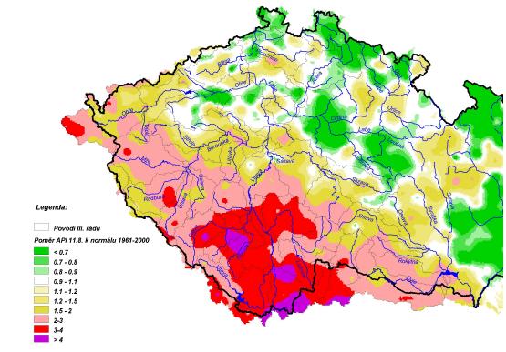 Obr. 6a Index předchozích srážek API před první vlnou povodně Obr.