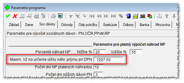 Program Nastavenie Parametre programu záložka Dane Od 1.