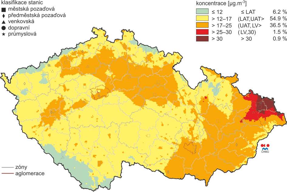 měřená koncentrace PM 2,5 [µg/m 3 ] Situační zpráva k Programu snižování emisí a imisí znečišťujících látek Obrázek 16 Roční chod imisních koncentrací PM 2,5 v průběhu roku 2013 Imisní koncentrace PM