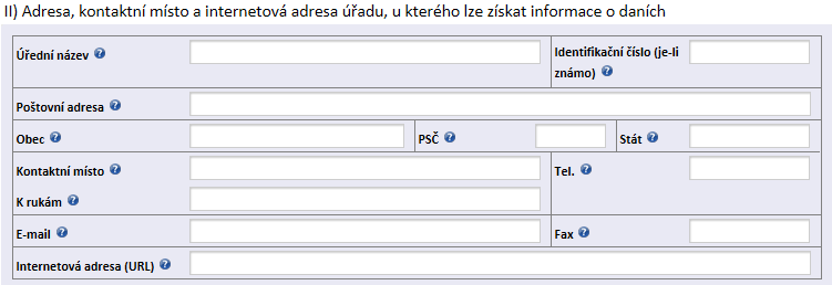 Stát povinně se uvádí kód státu dle sídla daného subjektu (text, 2 znaky). Zadavatel použije platný číselník států (např. kód ČR je CZ).