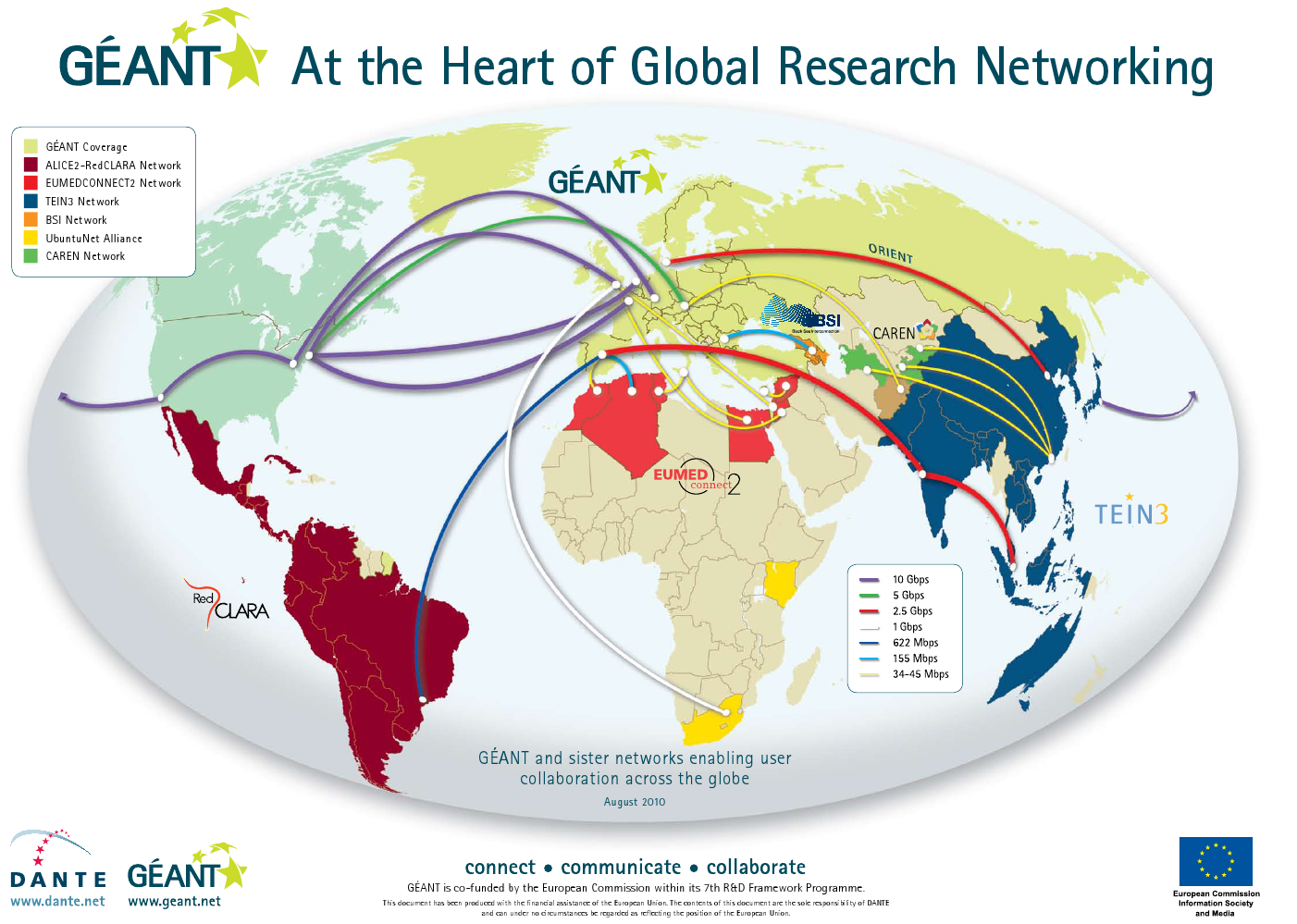 Světová akademická síť GÉANT Coverage ALICE2-RedCLARA Network EUMEDCONNECT2 Network TEIN3 Network BSI Network UbuntuNet Alliance CAREN